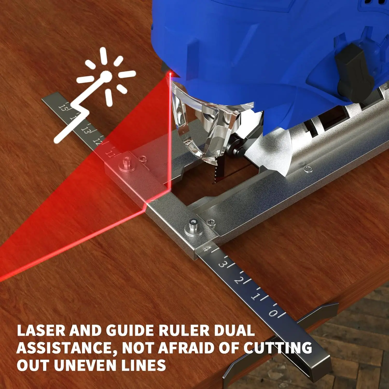 2000W Electric Jig Saws, 6 Variable Speeds, 4 Orbital Sets and 0°-45° Bevel Cutting for Wood, Plastic and Metal, with LED Light