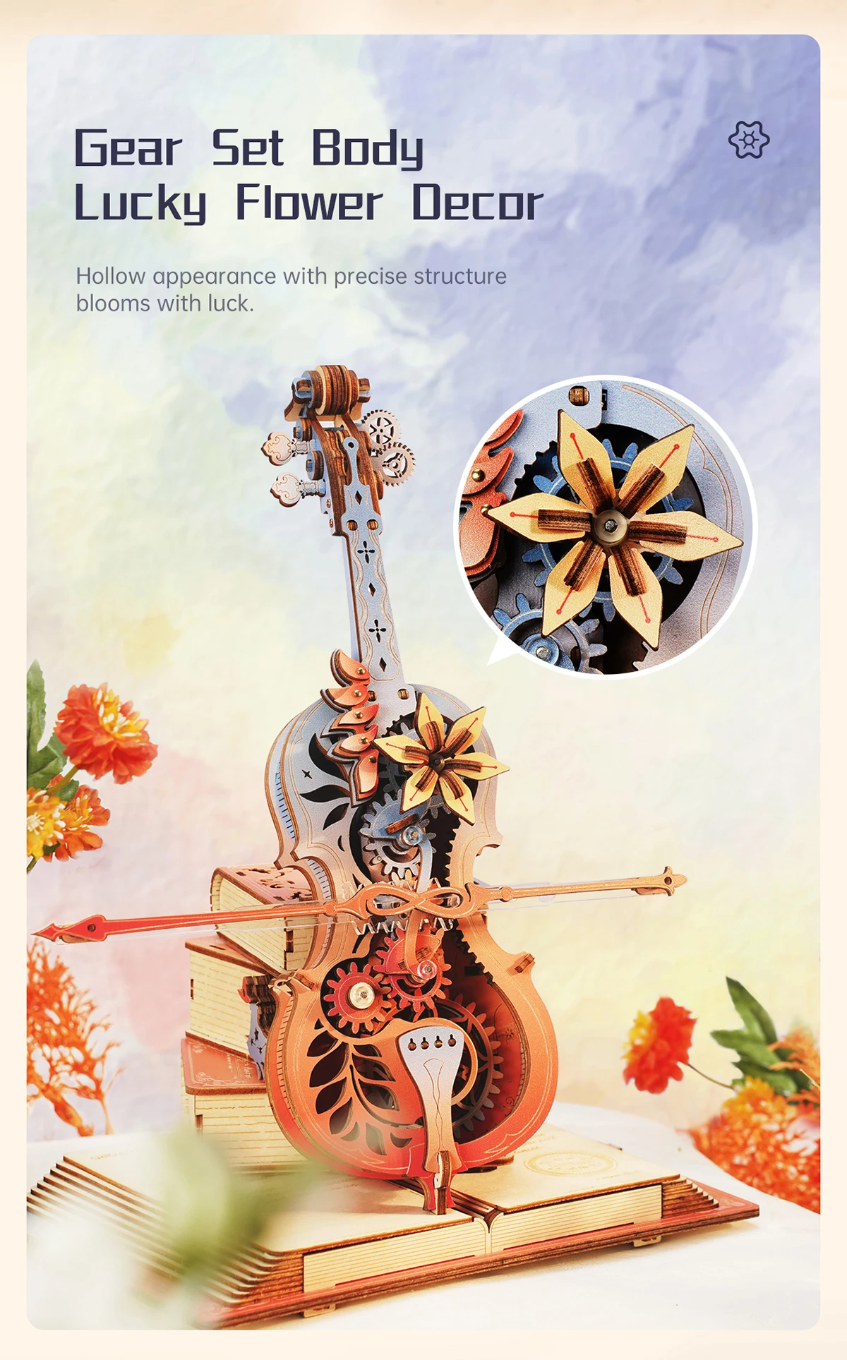 Robotime Rokr 3D Wooden Puzzle Symphony of Gorgeous Dreams Mechanical Music Box Pre-colored Design Gift for Family Kids BuildToy