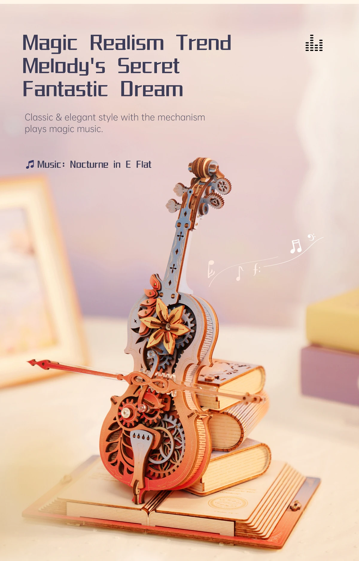 Robotime Rokr 3D Wooden Puzzle Symphony of Gorgeous Dreams Mechanical Music Box Pre-colored Design Gift for Family Kids BuildToy