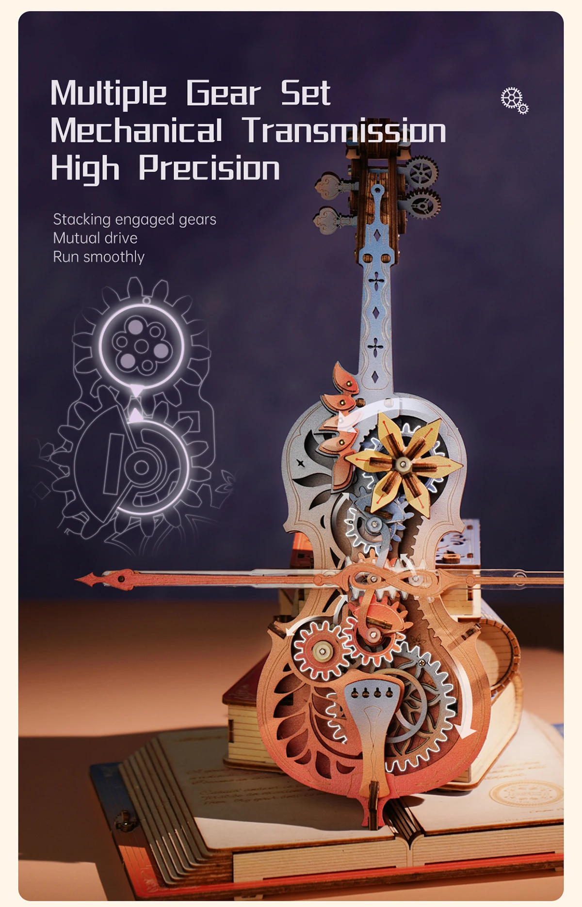Robotime Rokr 3D Wooden Puzzle Symphony of Gorgeous Dreams Mechanical Music Box Pre-colored Design Gift for Family Kids BuildToy