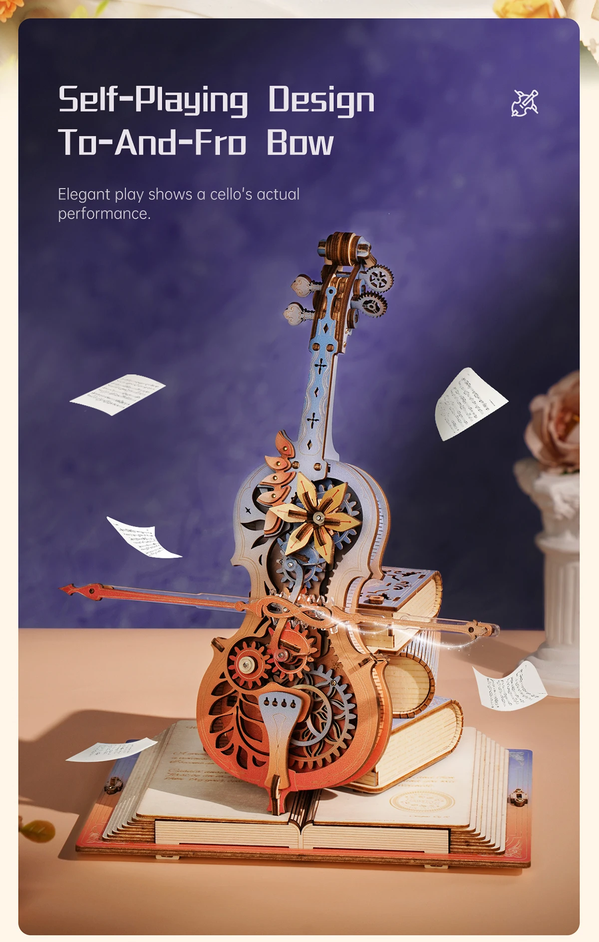 Robotime Rokr 3D Wooden Puzzle Symphony of Gorgeous Dreams Mechanical Music Box Pre-colored Design Gift for Family Kids BuildToy