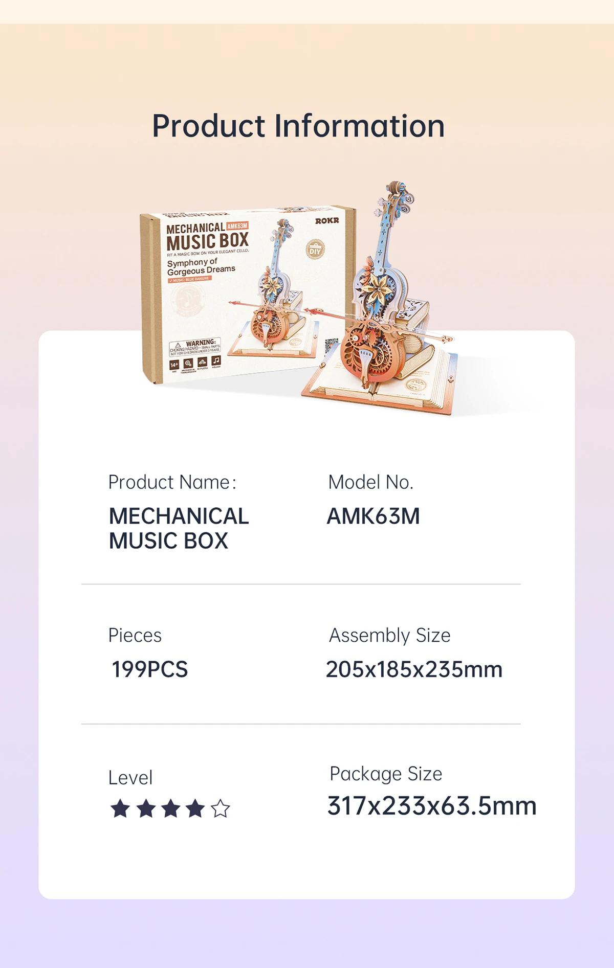 Robotime Rokr 3D Wooden Puzzle Symphony of Gorgeous Dreams Mechanical Music Box Pre-colored Design Gift for Family Kids BuildToy