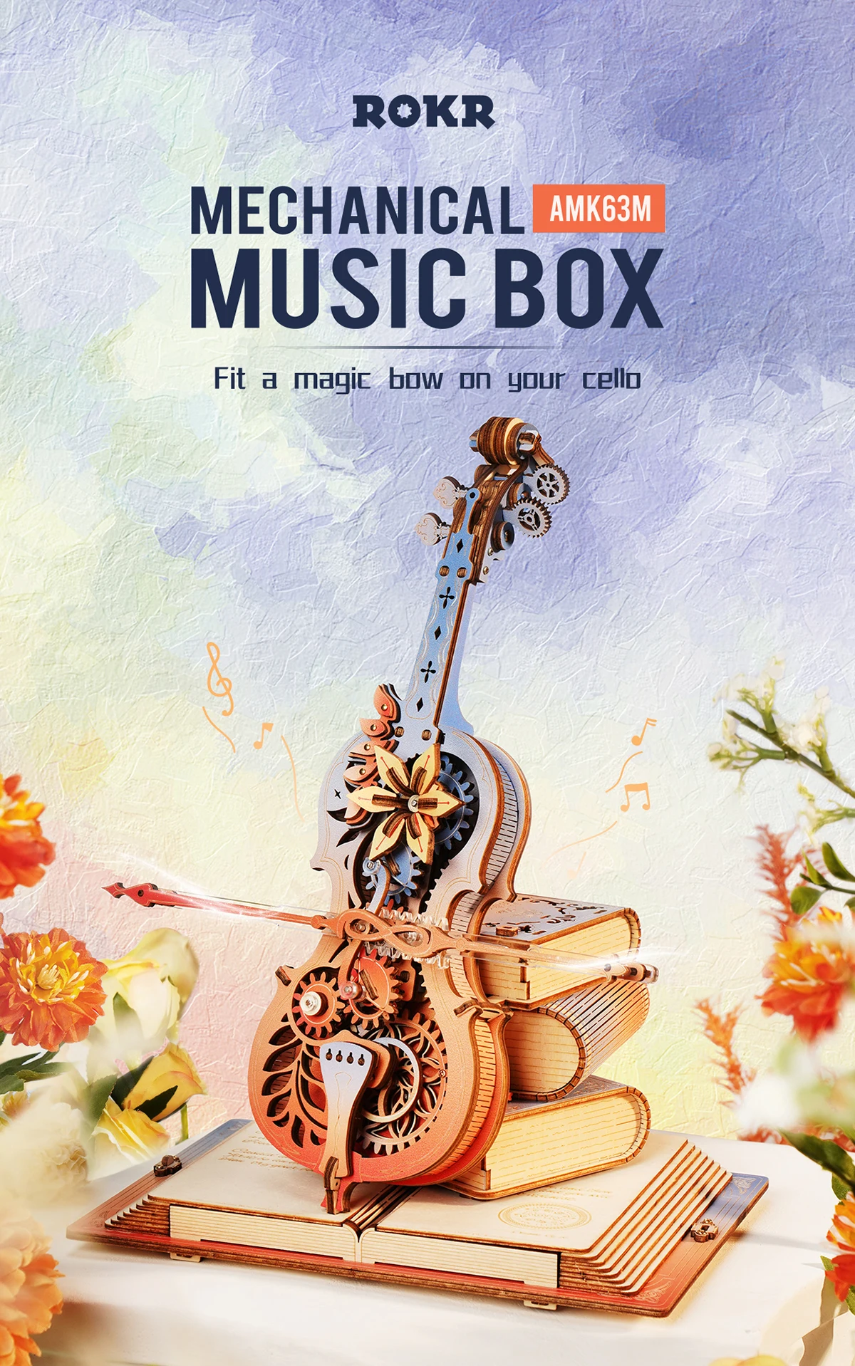 Robotime Rokr 3D Wooden Puzzle Symphony of Gorgeous Dreams Mechanical Music Box Pre-colored Design Gift for Family Kids BuildToy