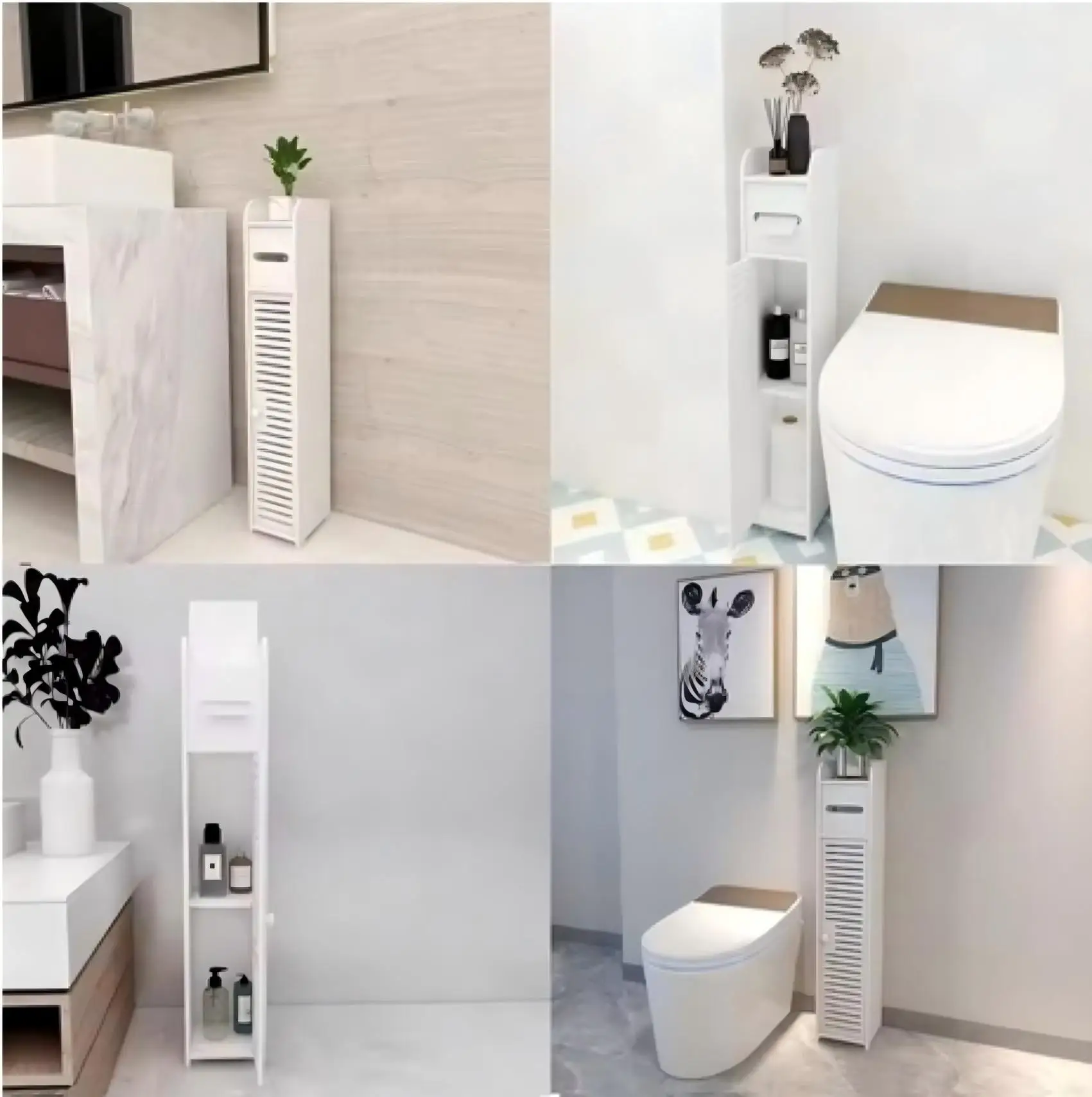 Waterproof Bathroom Cabinet, 81cm Tall Free-Standing Slim Storage Unit with Toilet Roll Shelf – White Cupboard for Bathroom/Toilet