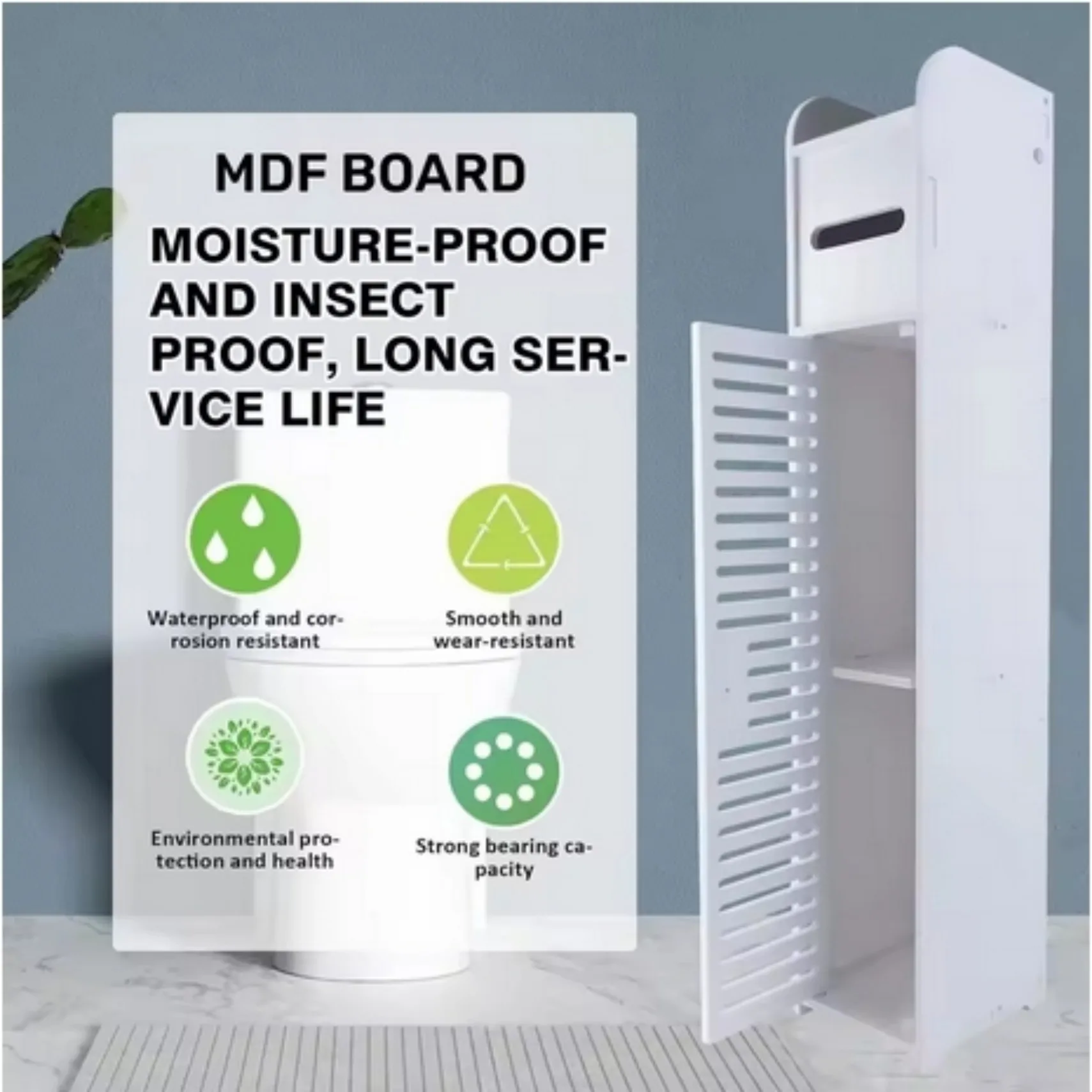 Waterproof Bathroom Cabinet, 81cm Tall Free-Standing Slim Storage Unit with Toilet Roll Shelf – White Cupboard for Bathroom/Toilet