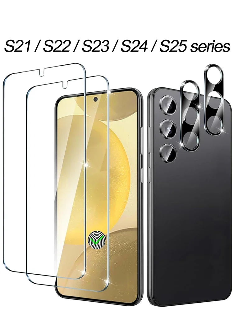 2+2 Fingerprint Scanning Glass for Samsung S25 S24 S23 S22 S21 Screen Protector for Galaxy S25 Ultra Camera Protector S24 FE