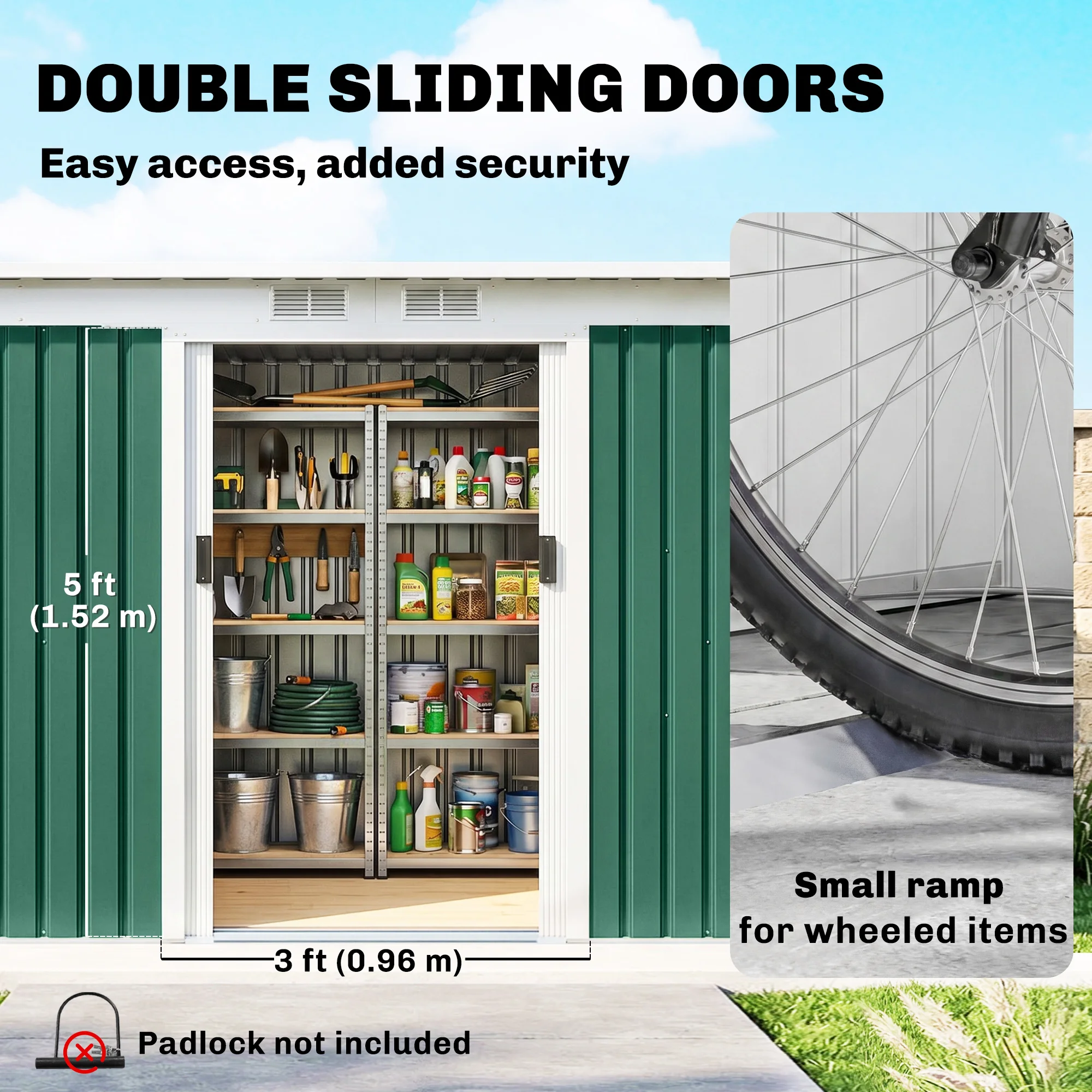 Garden Storage Shed Store Metal Roof Building, Dark Green