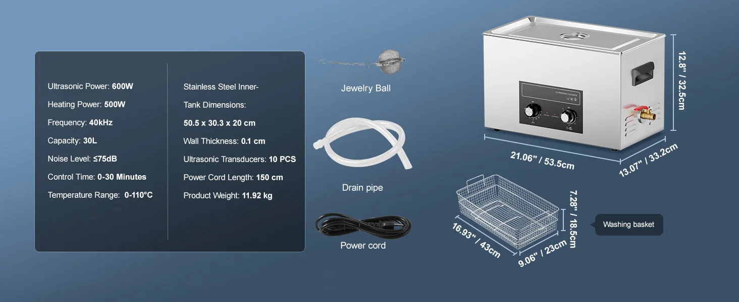 SucceBuy 2/3/6/10/15/30L Ultrasonic Cleaner with Heater Timer for Lab Tools Metal Parts Carburetor Brass Auto Parts Engine Parts
