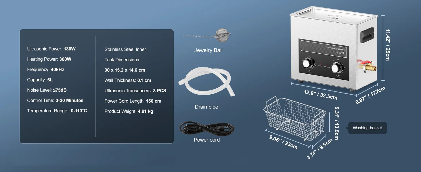 SucceBuy 2/3/6/10/15/30L Ultrasonic Cleaner with Heater Timer for Lab Tools Metal Parts Carburetor Brass Auto Parts Engine Parts