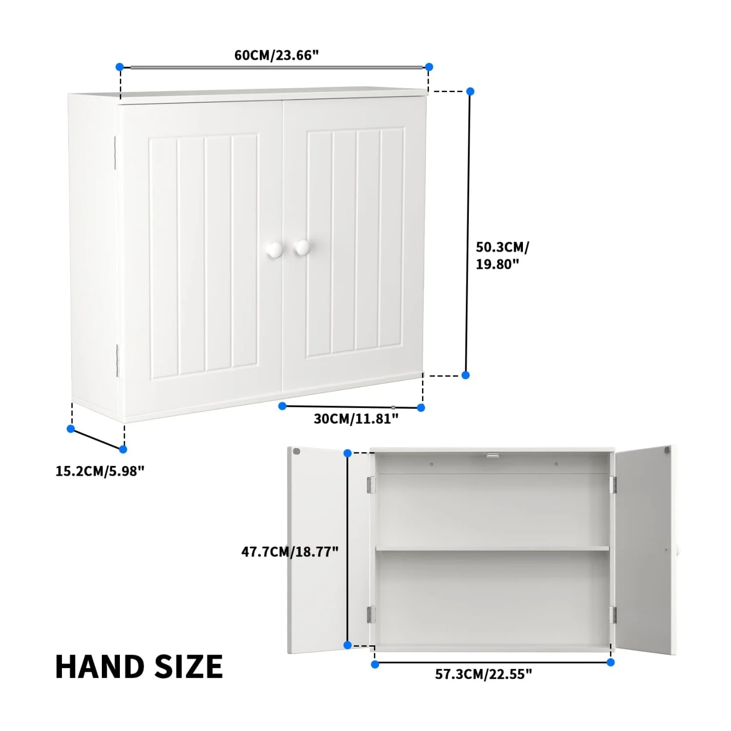 BRIEFNESS Bathroom cabinet Bathroom wall cabinet Kitchen storage cabinet with double doors and adjustable shelves White
