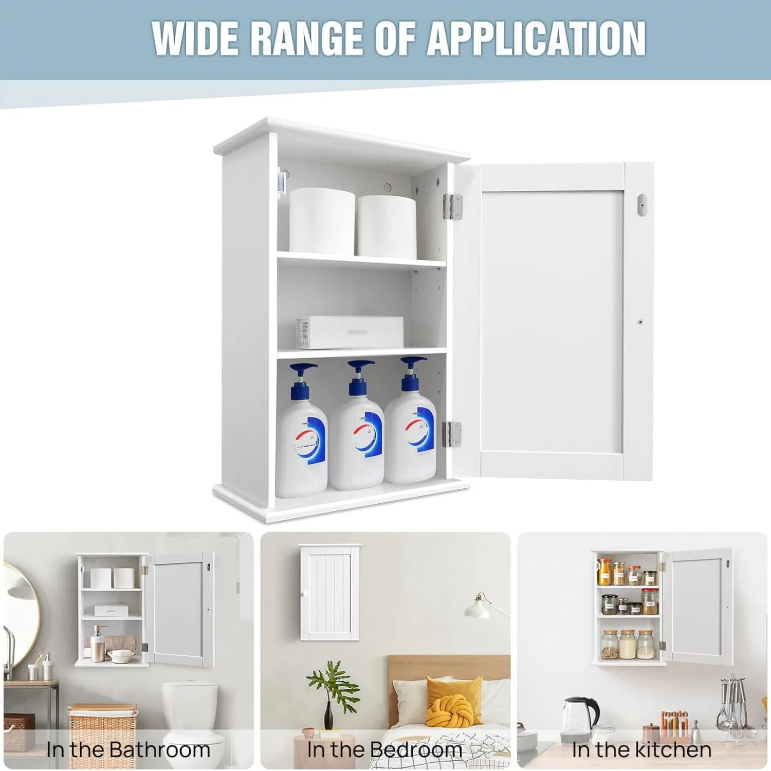 BRIEFNESS Bathroom Cabinet Single Door Wall Mounted Bathroom Cabinet Wall Cabin et Medicine Cabinet Adjustable Shelves White