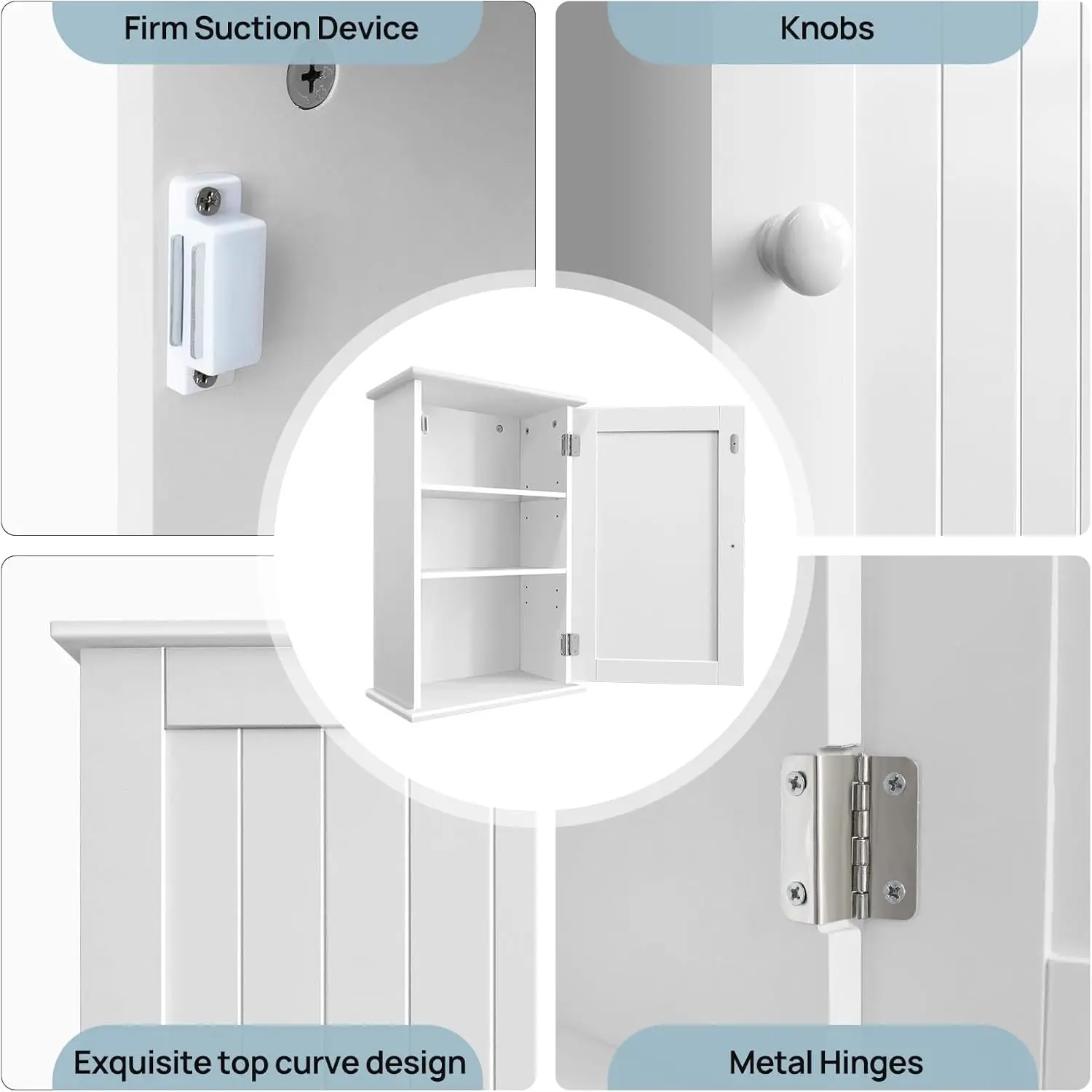 BRIEFNESS Bathroom Cabinet Single Door Wall Mounted Bathroom Cabinet Wall Cabin et Medicine Cabinet Adjustable Shelves White