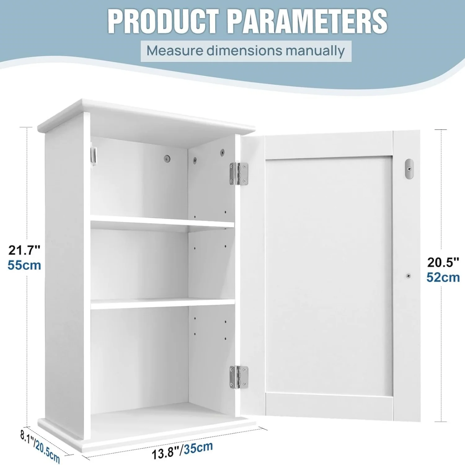 BRIEFNESS Bathroom Cabinet Single Door Wall Mounted Bathroom Cabinet Wall Cabin et Medicine Cabinet Adjustable Shelves White