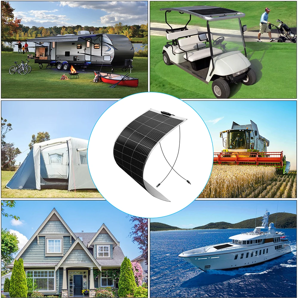 Flexible Solar Panel 120W 12V 240W Balcony Power Panneau Solaire for Motorhomes Campers, Vans, Boats and Other Uneven Surfaces