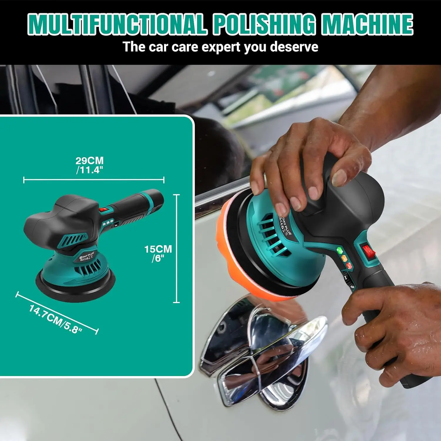 BRIEFNESS Car Polisher Set Battery Waxer Car Buffer Electric Polisher 2800-5500 RPM 6 Variable Speeds Car Detailing Car Cleaning