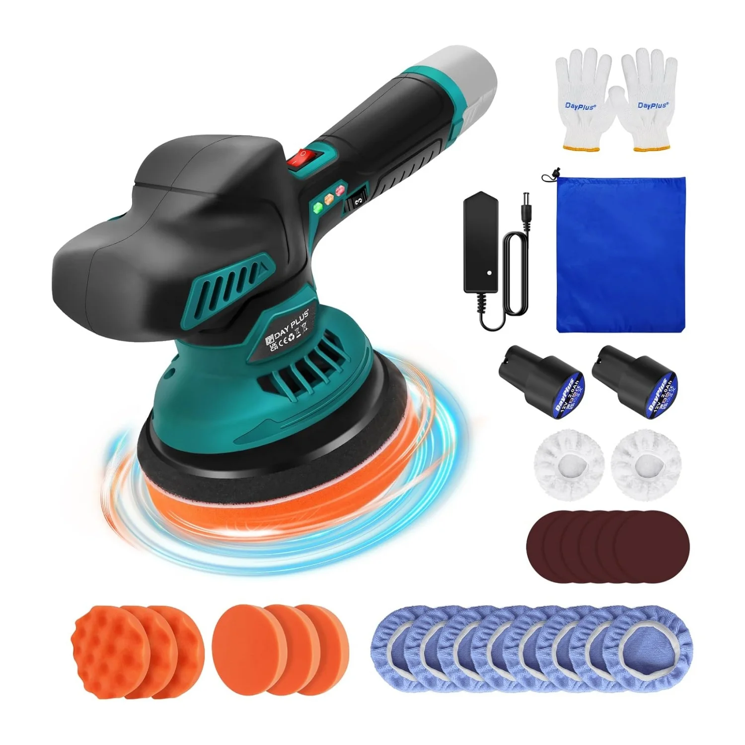 BRIEFNESS Car Polisher Set Battery Waxer Car Buffer Electric Polisher 2800-5500 RPM 6 Variable Speeds Car Detailing Car Cleaning