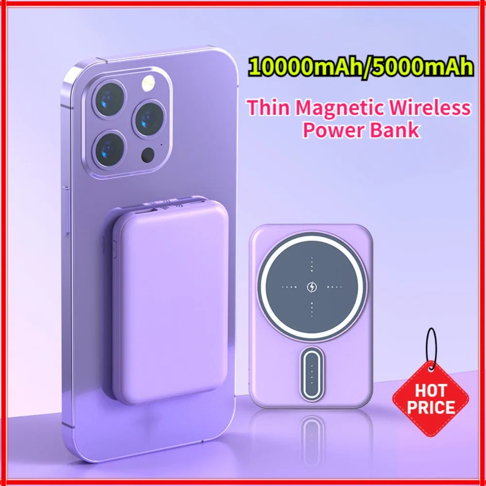 10000/5000mAh Mini Thin Magnetic Wireless Power Bank Fast Charging Portable External Battery for Magsafe for IPhone 15 14 13 12