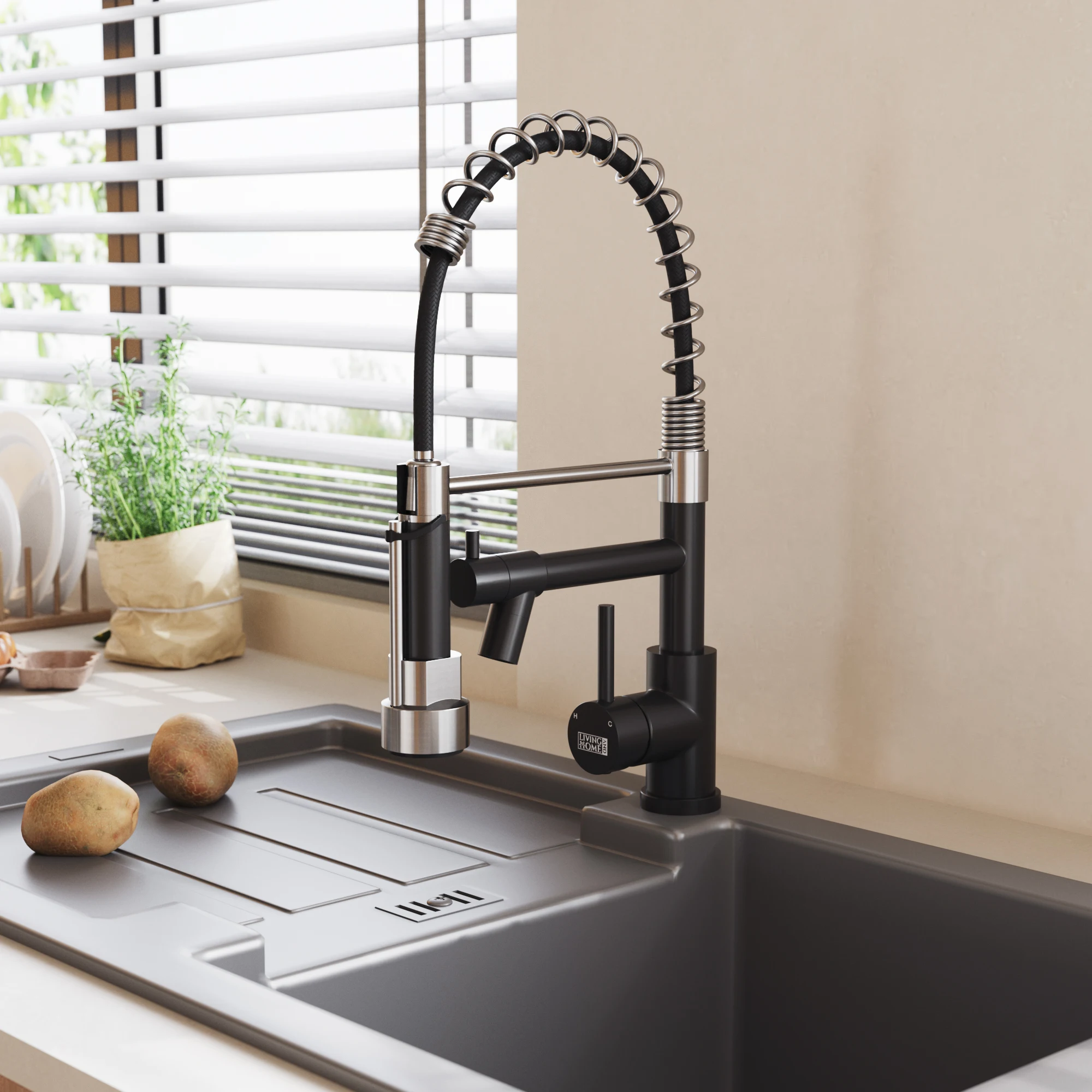 Modern Kitchen Faucet 304 Stainless Steel with Pull-Down Sprayer & Pot Filler, Chrome+Black/Gold Single Hole Installation