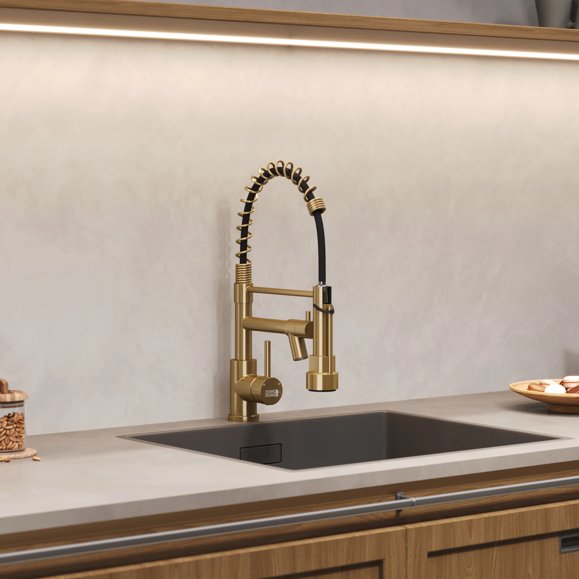 Modern Kitchen Faucet 304 Stainless Steel with Pull-Down Sprayer & Pot Filler, Chrome+Black/Gold Single Hole Installation