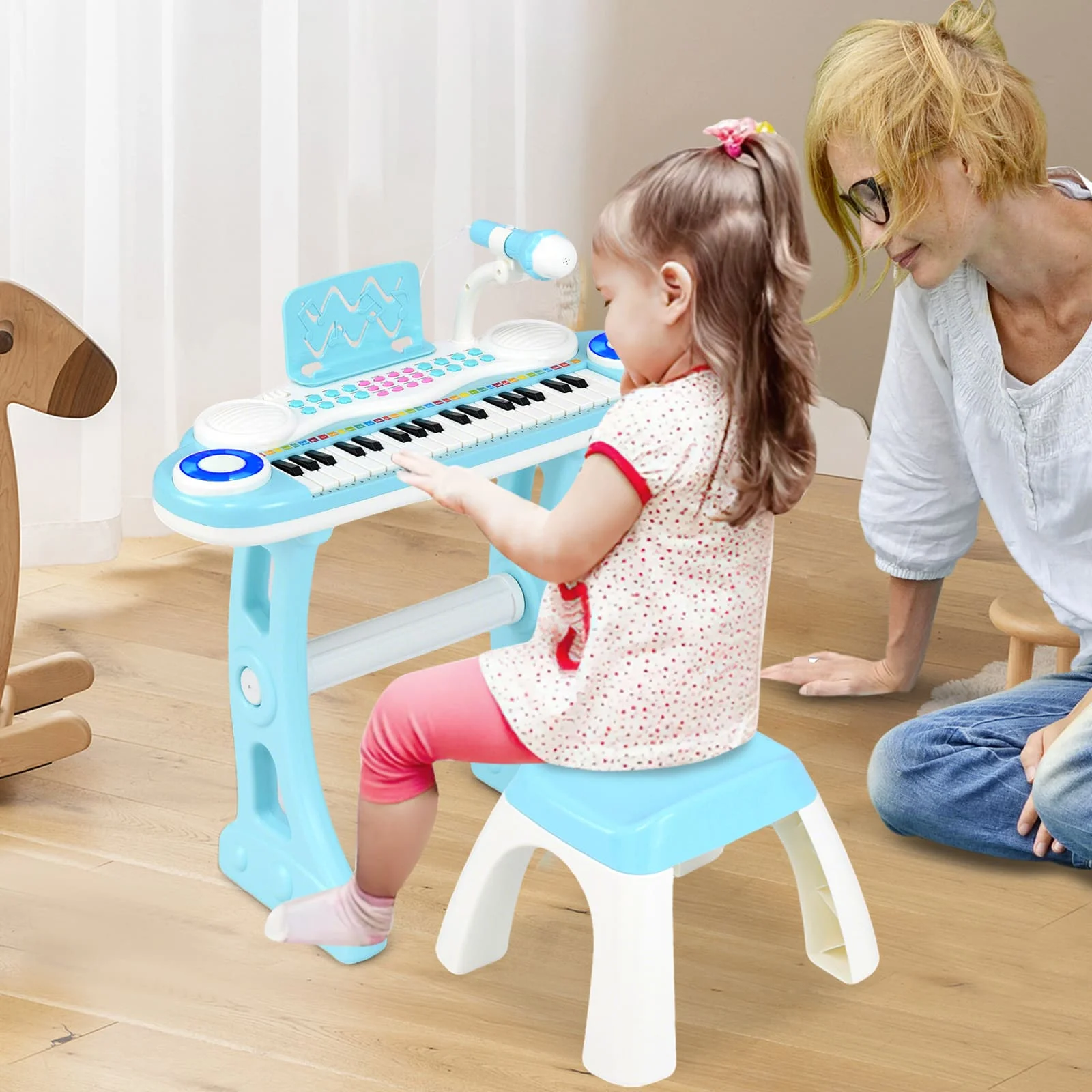 DORTALA Electronic Kids Piano Toy 37 Keys Piano Keyboard with Stool-Blue