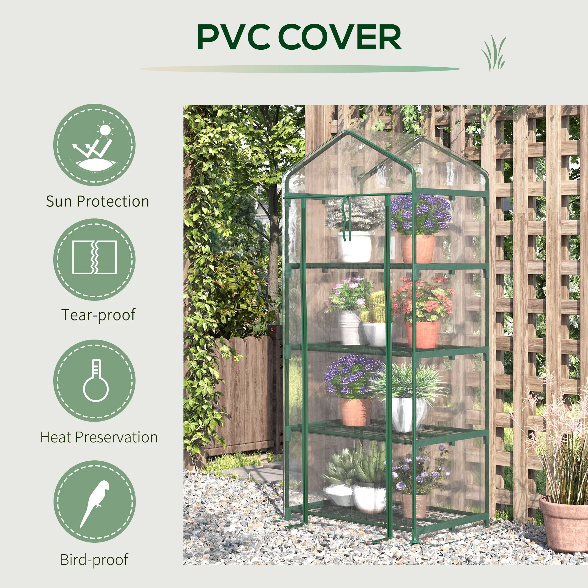 Portable 4-Tier Mini Greenhouse Plant Grow House Shed W/ Clear Cover Outdoor