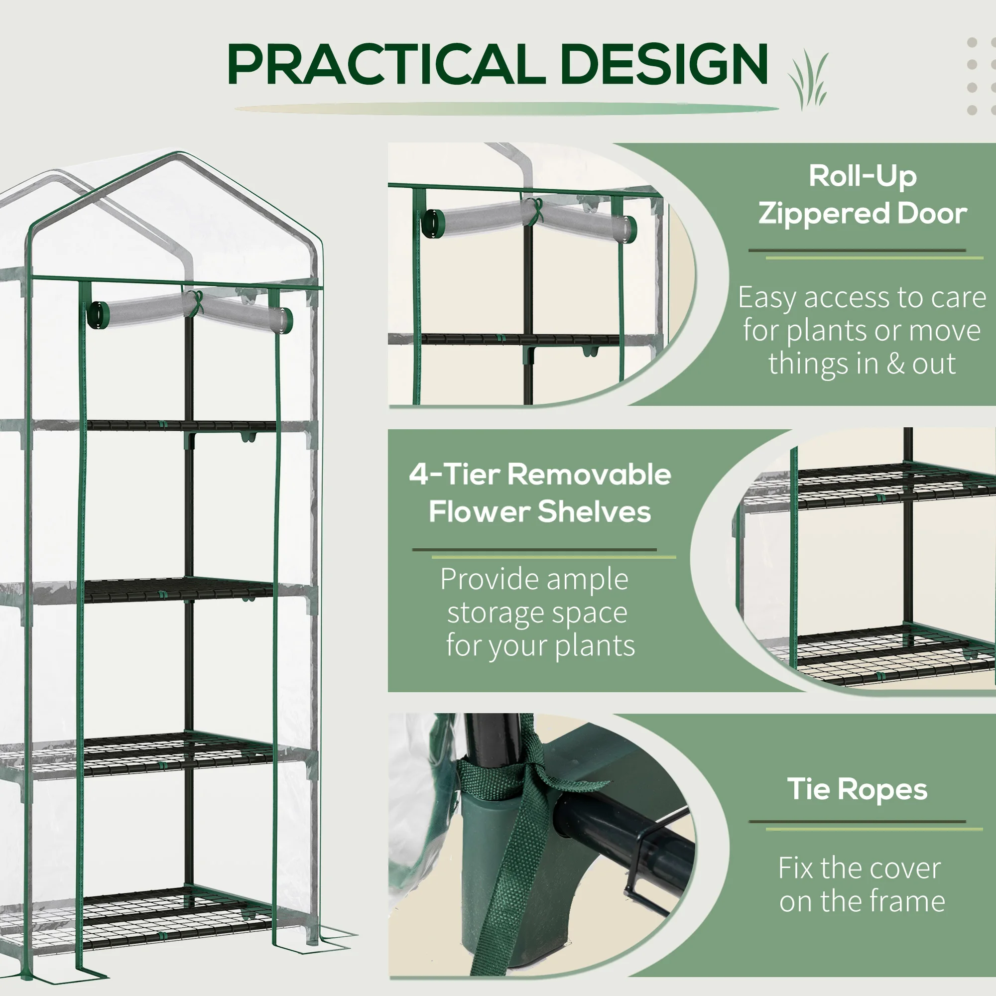 Portable 4-Tier Mini Greenhouse Plant Grow House Shed W/ Clear Cover Outdoor