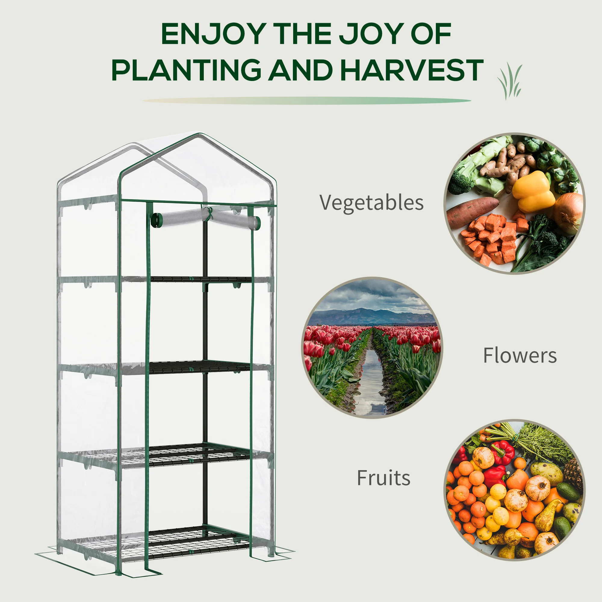 Portable 4-Tier Mini Greenhouse Plant Grow House Shed W/ Clear Cover Outdoor