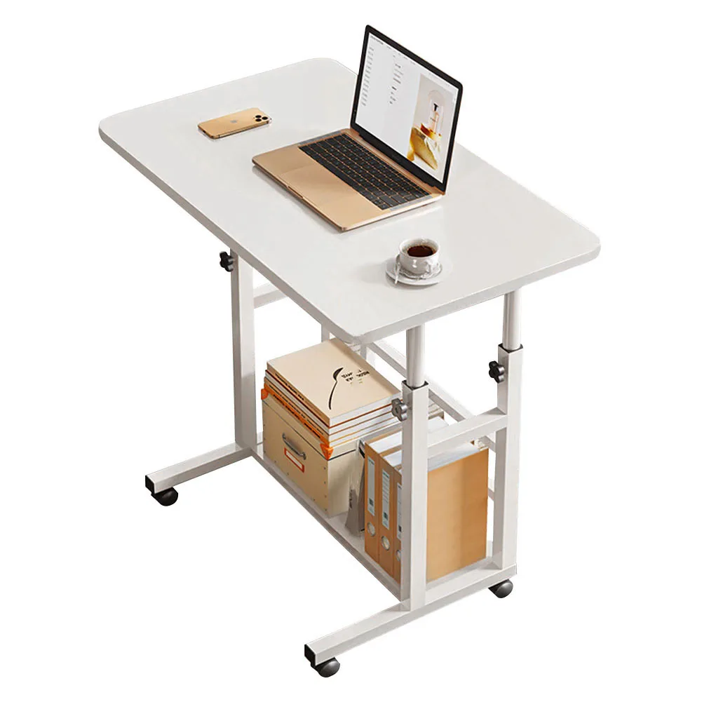 Voltsify Mobile Over Height Adjustable Mobile Table Overbed Desk with Shelves Wheels Laptop Tray Stand