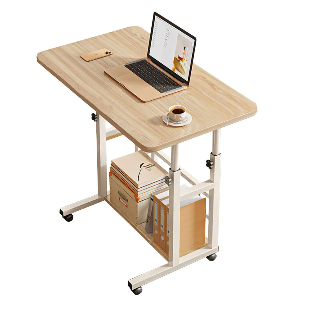 Voltsify Mobile Over Height Adjustable Mobile Table Overbed Desk with Shelves Wheels Laptop Tray Stand