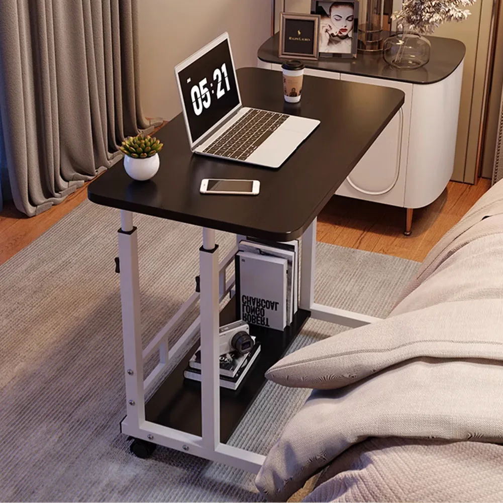 Voltsify Mobile Over Height Adjustable Mobile Table Overbed Desk with Shelves Wheels Laptop Tray Stand