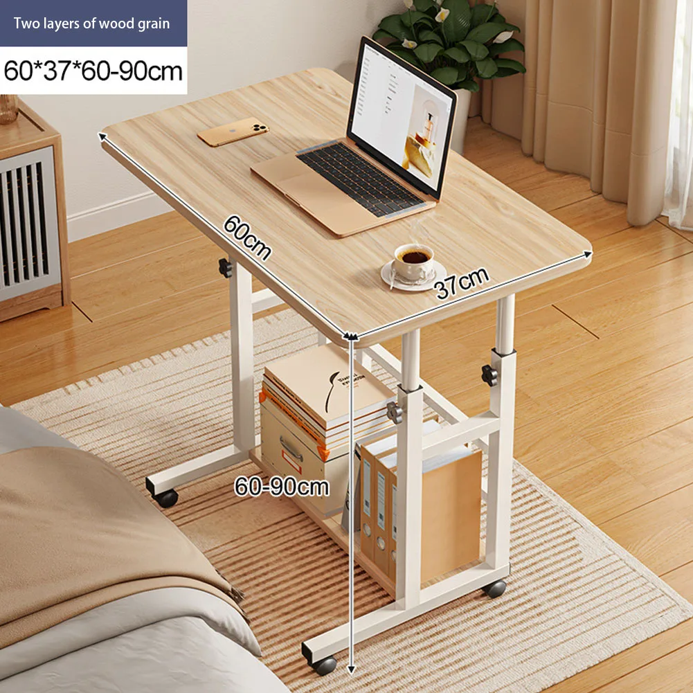 Voltsify Mobile Over Height Adjustable Mobile Table Overbed Desk with Shelves Wheels Laptop Tray Stand