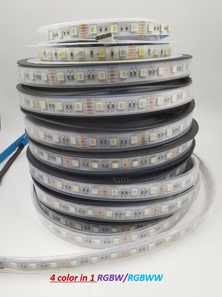 5M/lot DC12V SMD 5050 RGBW RGBWW 4 color in 1 Led Chip 60Leds/m Waterproof IP30/65/IP67 5050 SMD Flexible LED Strip Light
