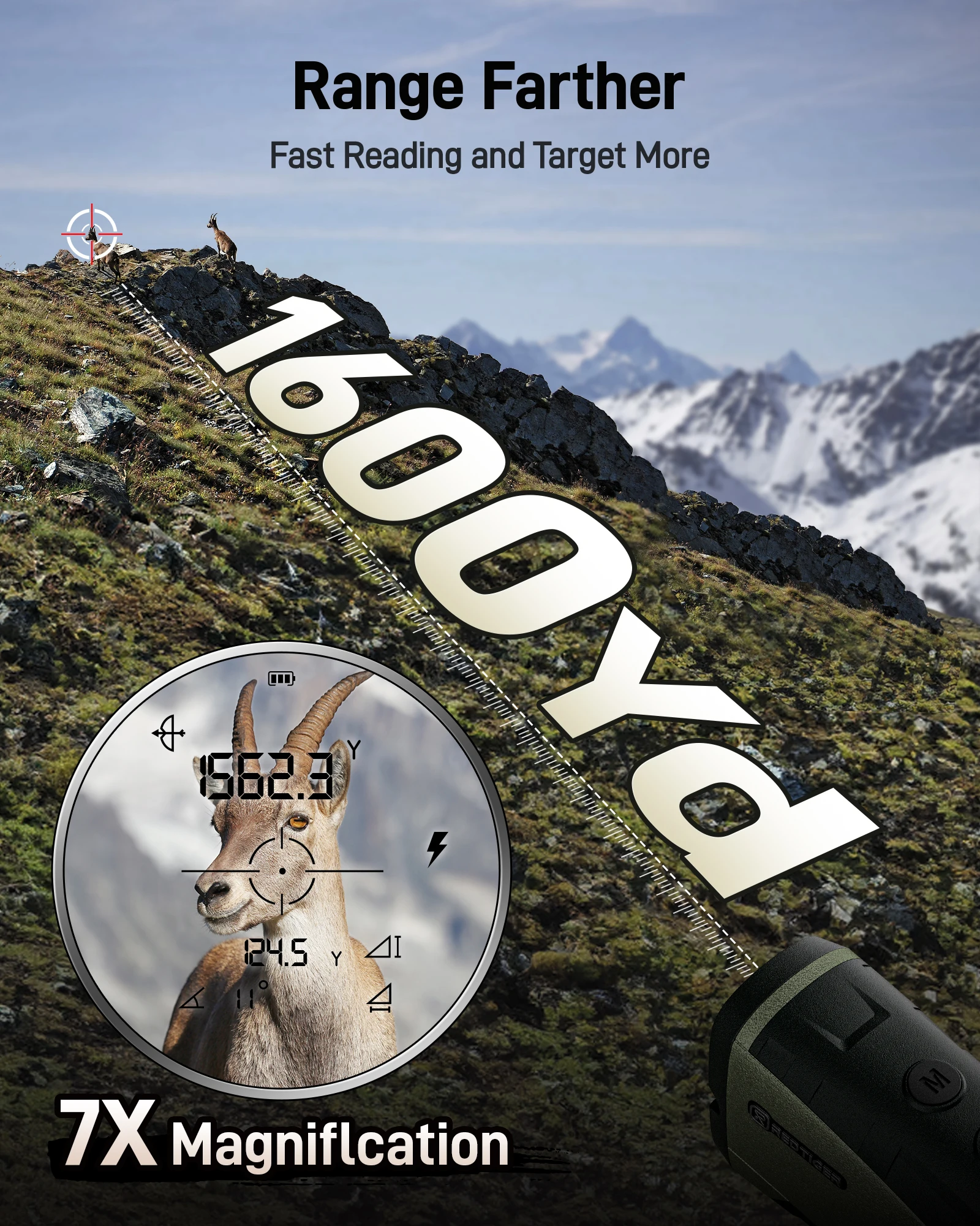 REDTIGER H002 Range Finder for Hunting, 1600 Yards Laser Rangefinder, 7X Magnification, Accurate on Angle&Speed Measure