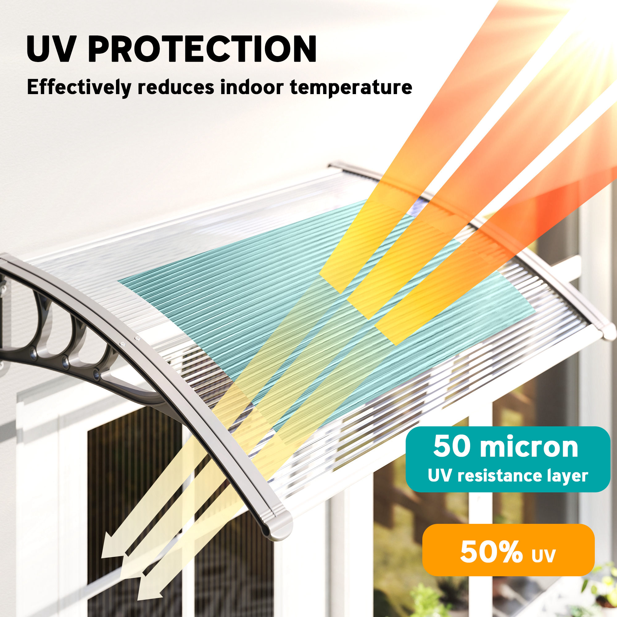 Door Canopy Awning Outdoor Window Rain Shelter Cover for Door Porch 100 x75cm