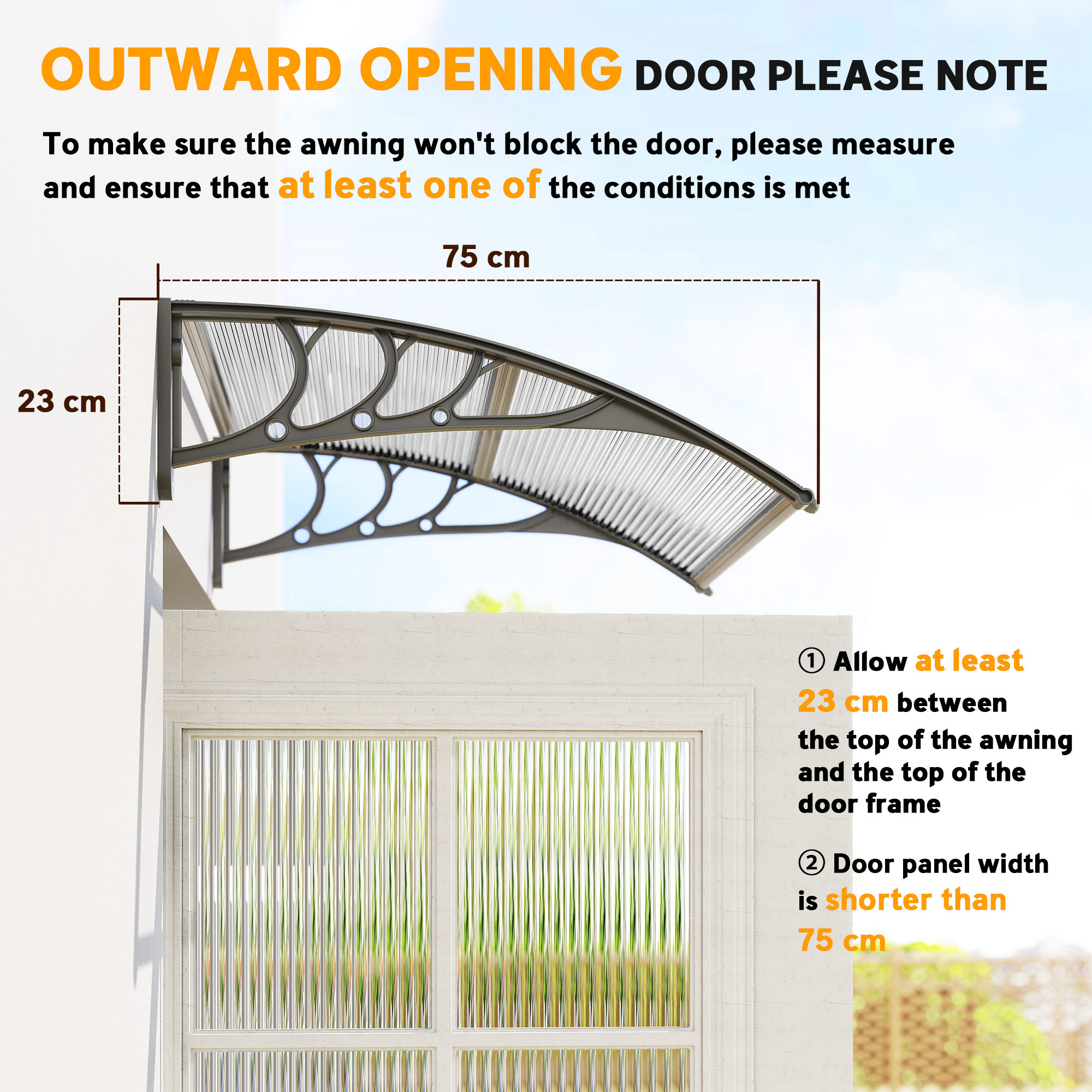 Door Canopy Awning Outdoor Window Rain Shelter Cover for Door Porch 100 x75cm