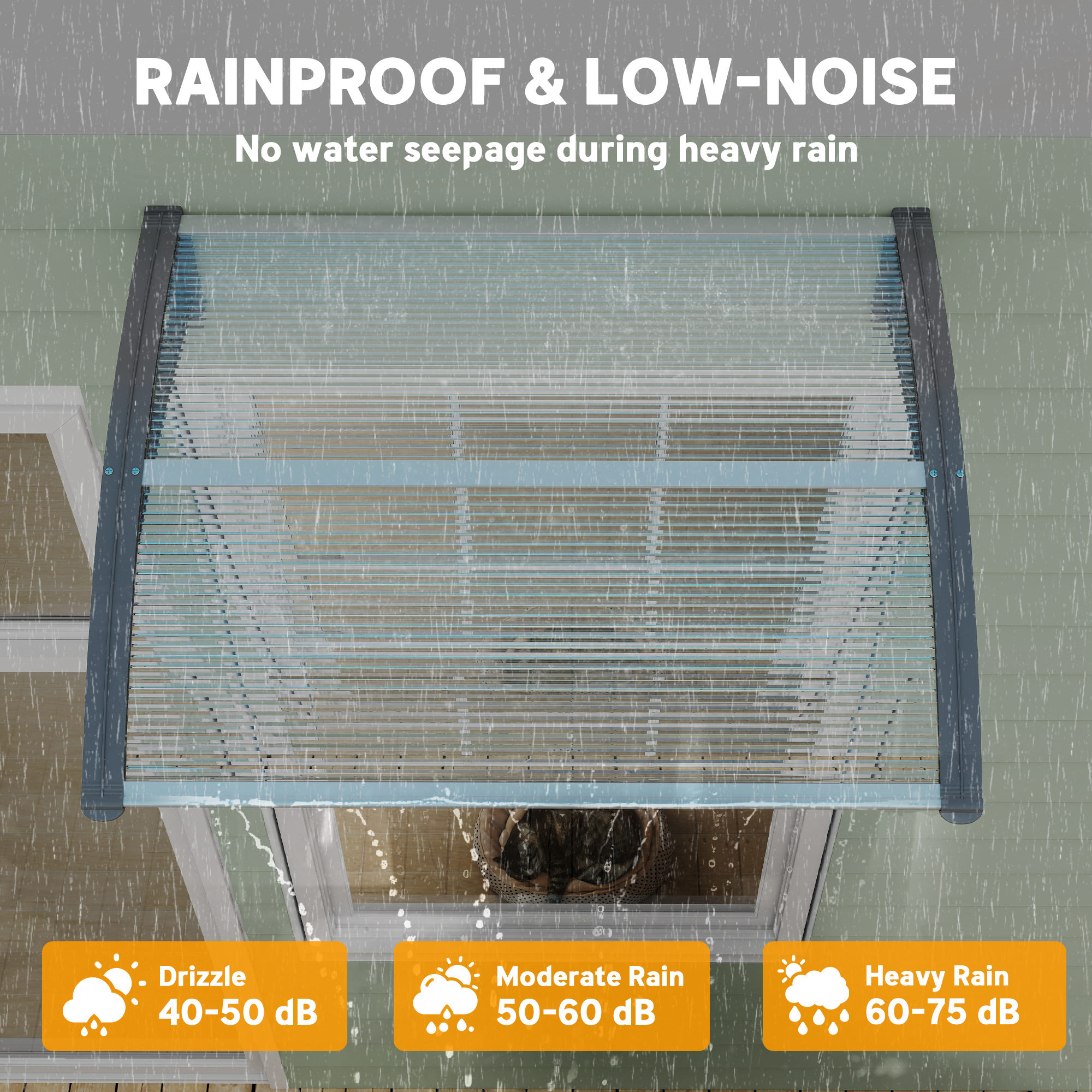 Door Canopy Awning Outdoor Window Rain Shelter Cover for Door Porch 100 x75cm