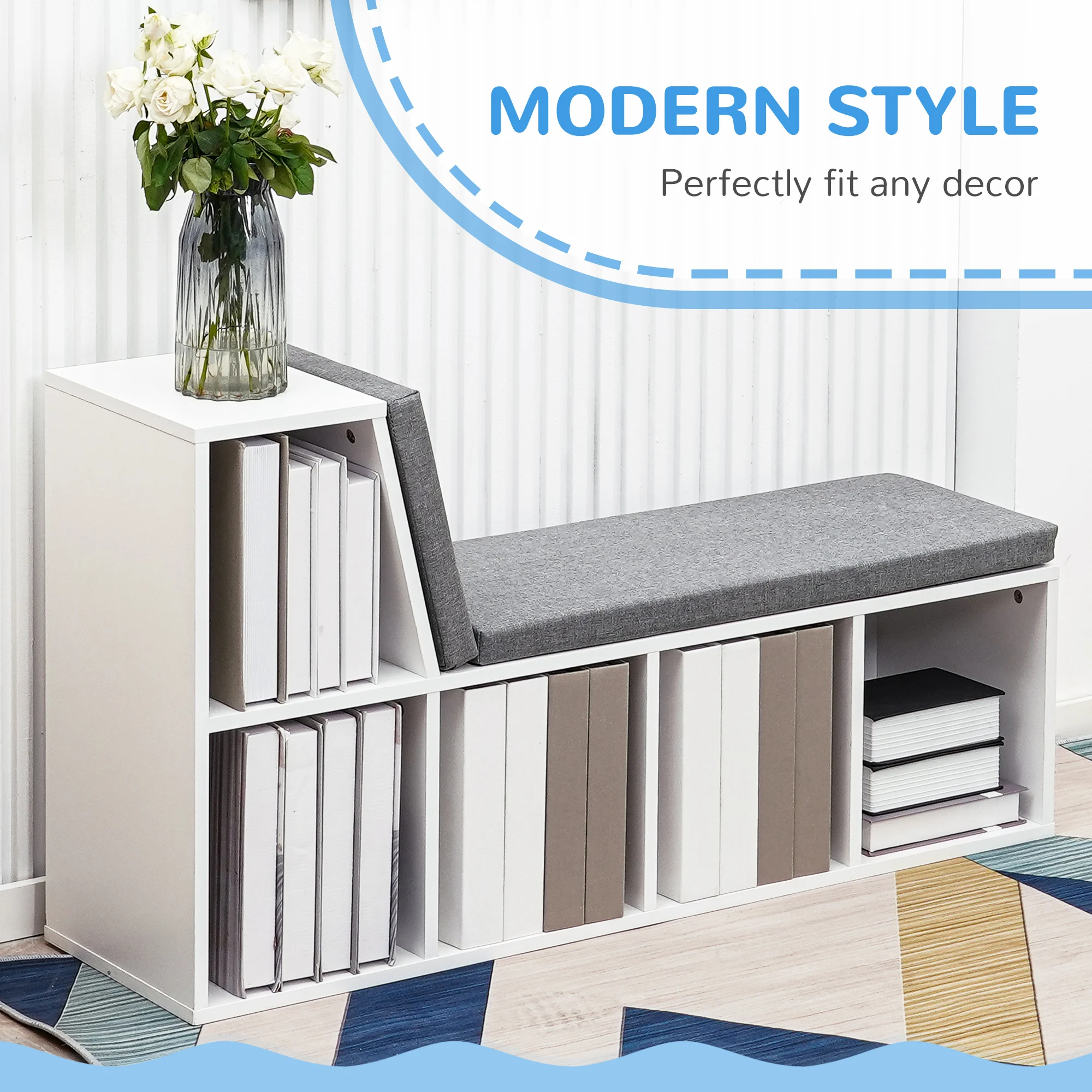 HOMCOM 2 Tier Bookcase w/ Removable Cushions Storage Cabinet for Living Room