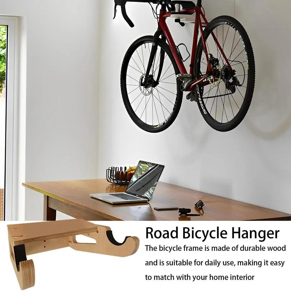 Bike Wall Mount Flexible Wooden Bike Hooks Indoor Bicycle Storage Mount Portable Bike Holder Rack Anti-Scratch