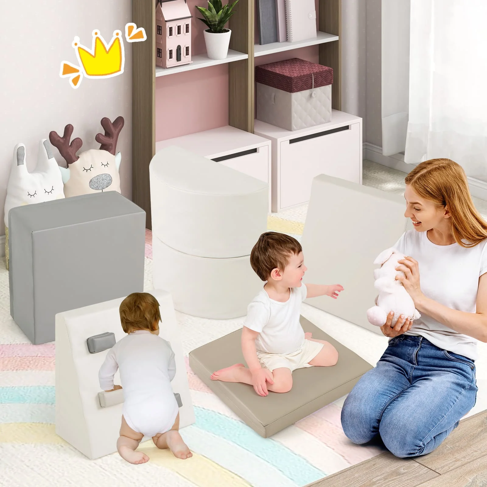 DORTALA 6 Piece Foam Climbing Toys Toddlers Climbing Toys w/EPE Foam-White