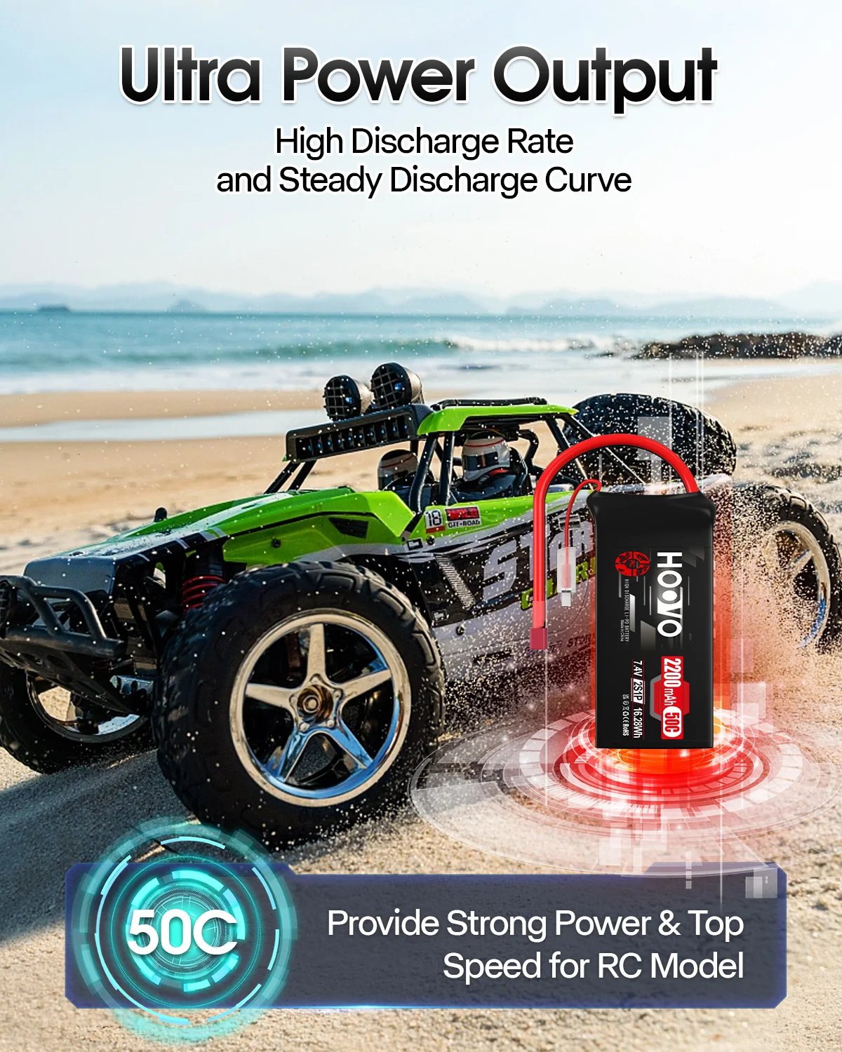 2Pcs HOOVO 2S 7.4 V 2200 mAh 50C RC Lipo Battery T Plug Soft Case Short Pack RC Battery for 1:16 RC Car RC Helicopter Airplane