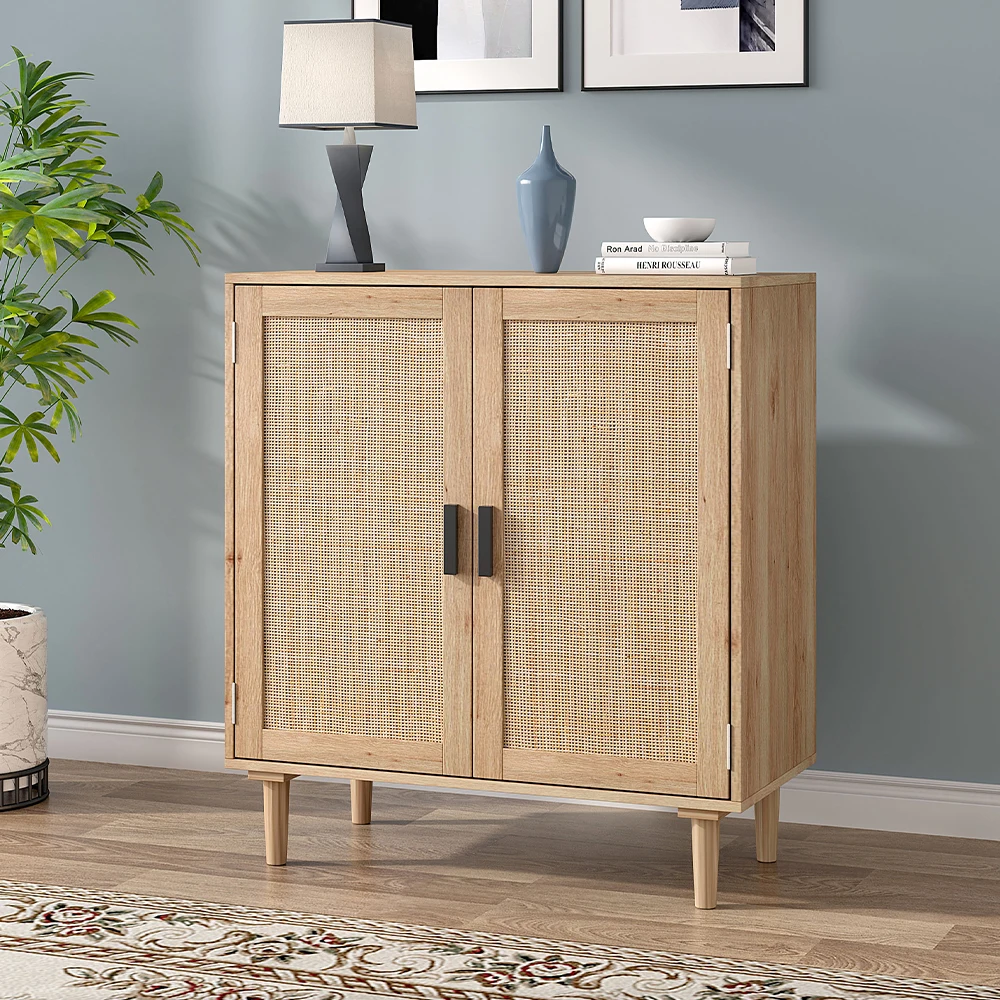 Modern rattan double door dining cabinet living room side cabinet double door storage cabinet kitchen cabinet