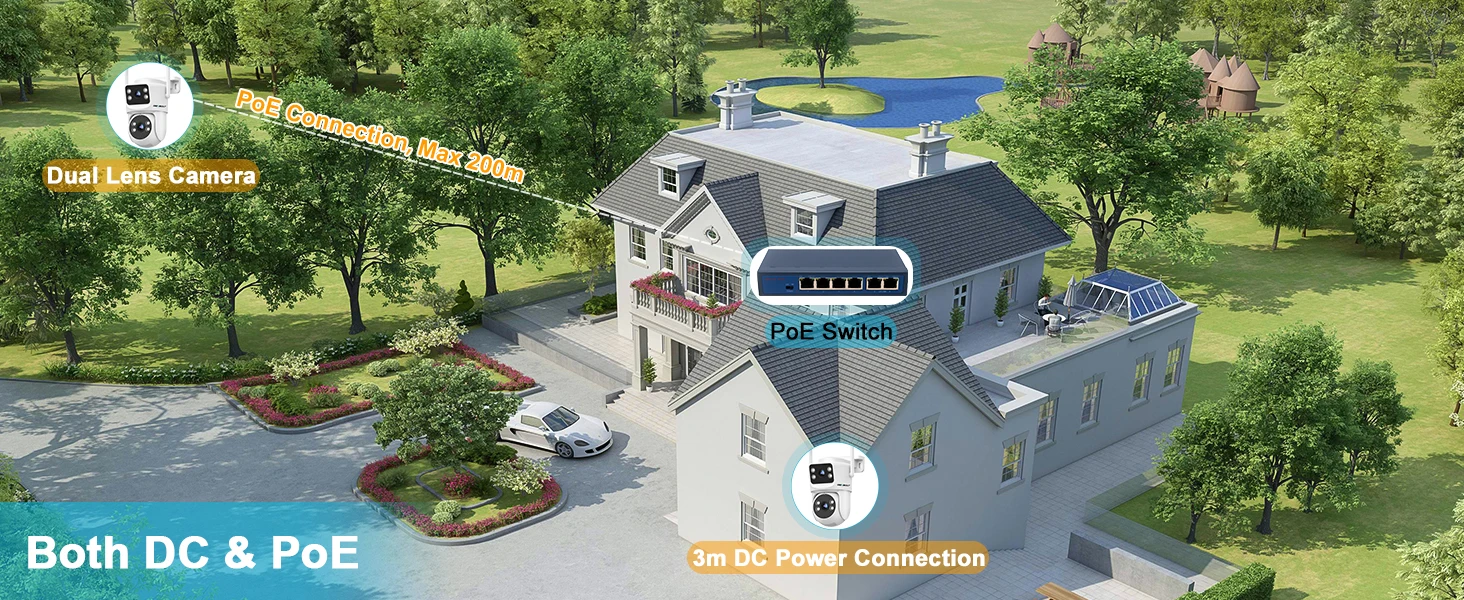 GENBOLT PTZ WiFi Security Camera Outdoor, CCTV Camera with Dual View, Lens Home Surveillance IP Camera with Color Night