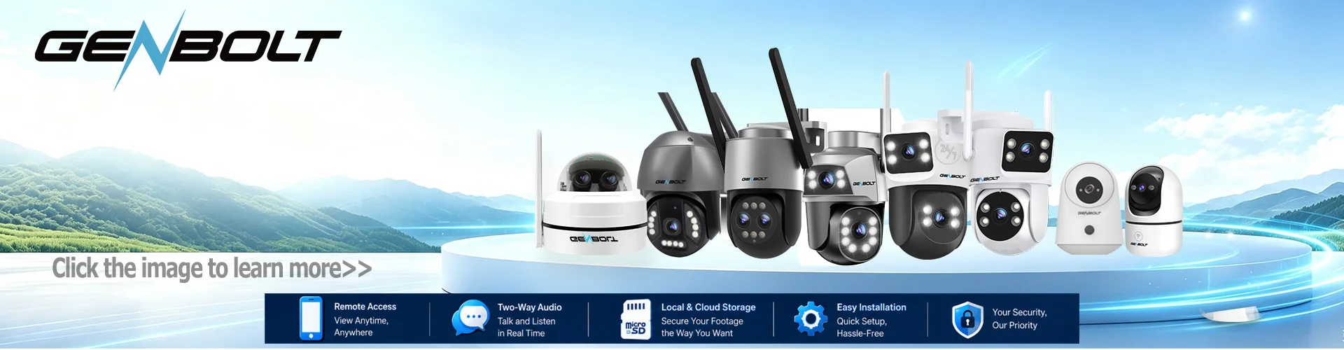 GENBOLT PTZ WiFi Security Camera Outdoor, CCTV Camera with Dual View, Lens Home Surveillance IP Camera with Color Night