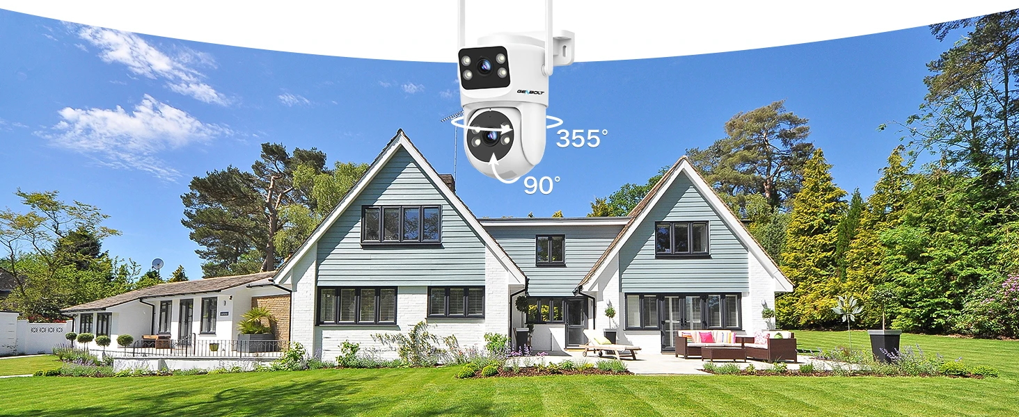 GENBOLT PTZ WiFi Security Camera Outdoor, CCTV Camera with Dual View, Lens Home Surveillance IP Camera with Color Night