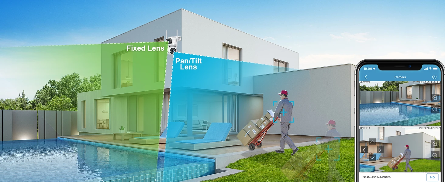 GENBOLT PTZ WiFi Security Camera Outdoor, CCTV Camera with Dual View, Lens Home Surveillance IP Camera with Color Night