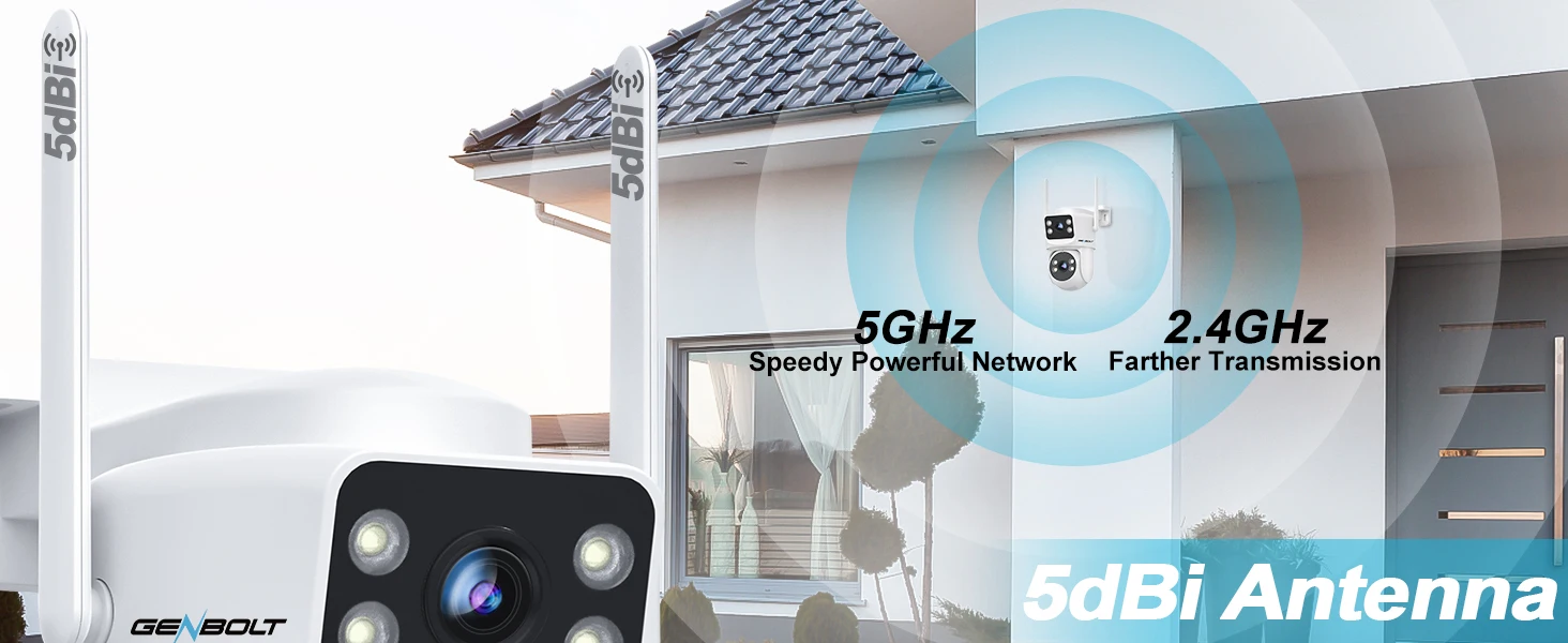 GENBOLT PTZ WiFi Security Camera Outdoor, CCTV Camera with Dual View, Lens Home Surveillance IP Camera with Color Night