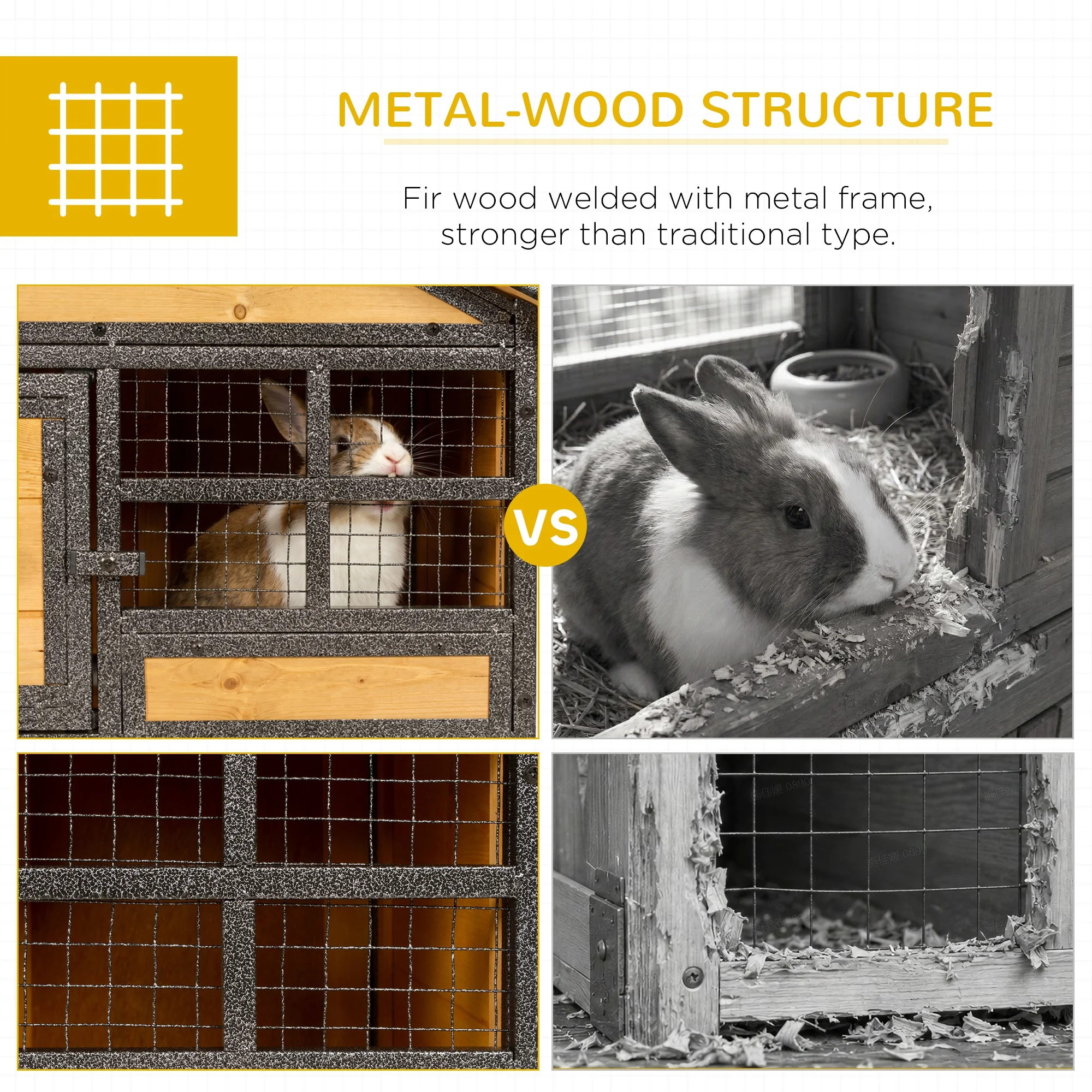 PawHut Wood-metal Rabbit Hutch Elevated Pet House Outdoor 122 x 63 x 92cm
