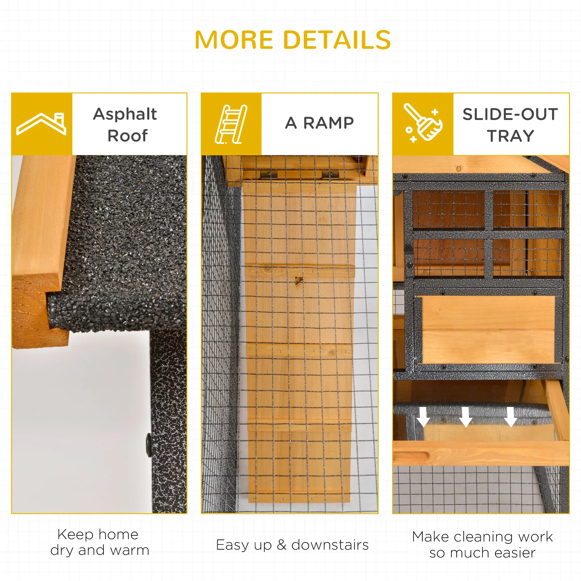 PawHut Wood-metal Rabbit Hutch Elevated Pet House Outdoor 122 x 63 x 92cm