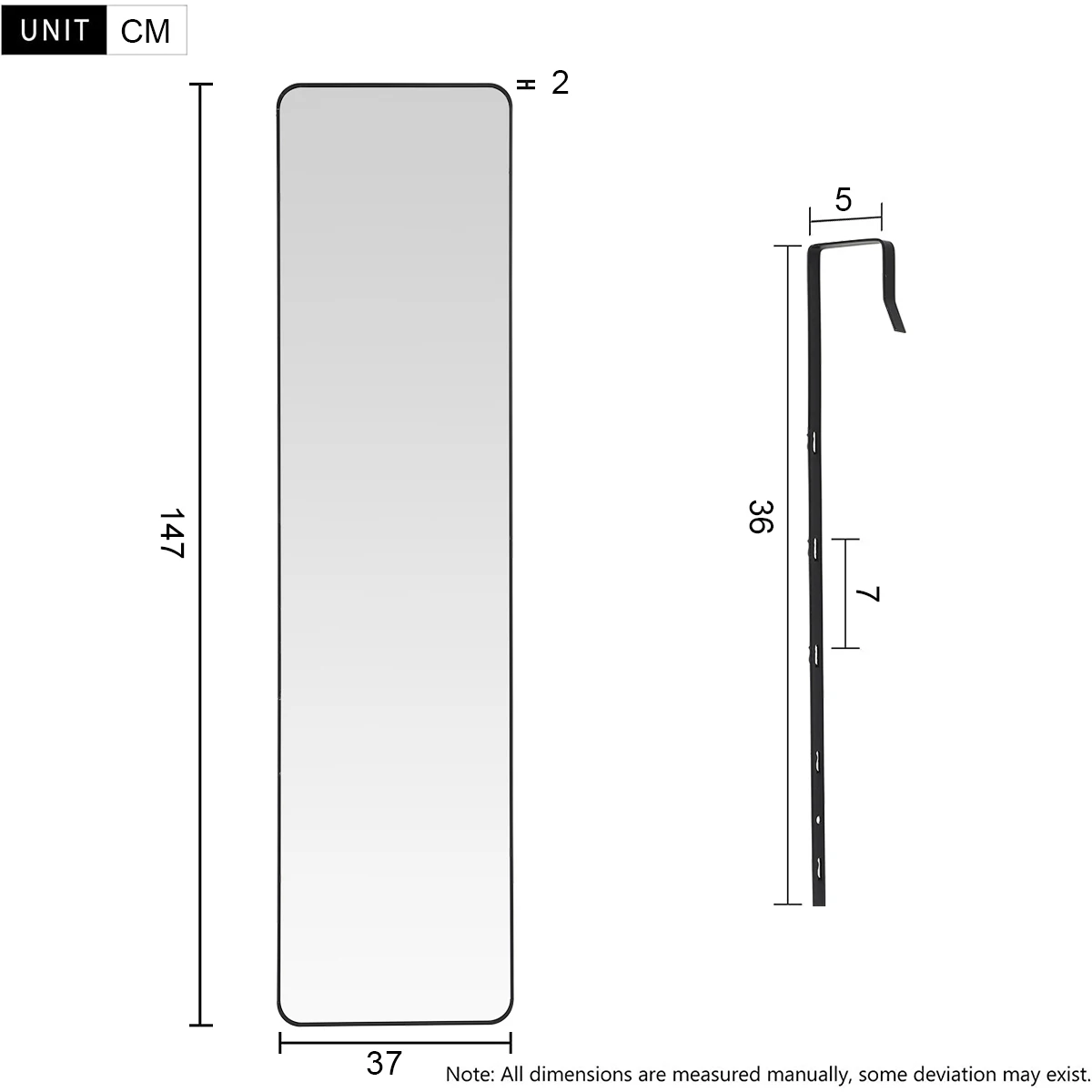 Haodirect Full Length Mirror with Rounded Corners for Hanging on Doors, Wall-mounted Dressing Mirror for Bedroom and Living Room