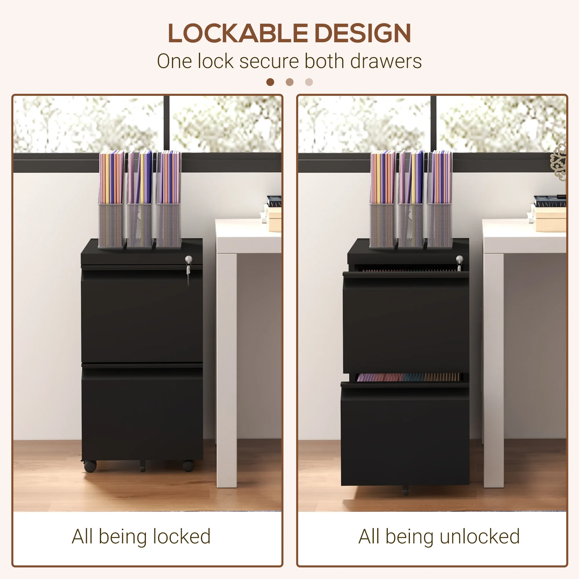 Vinsetto Steel File Cabinet with Lock Hanging Bar for Letter A4 Legal Size Black